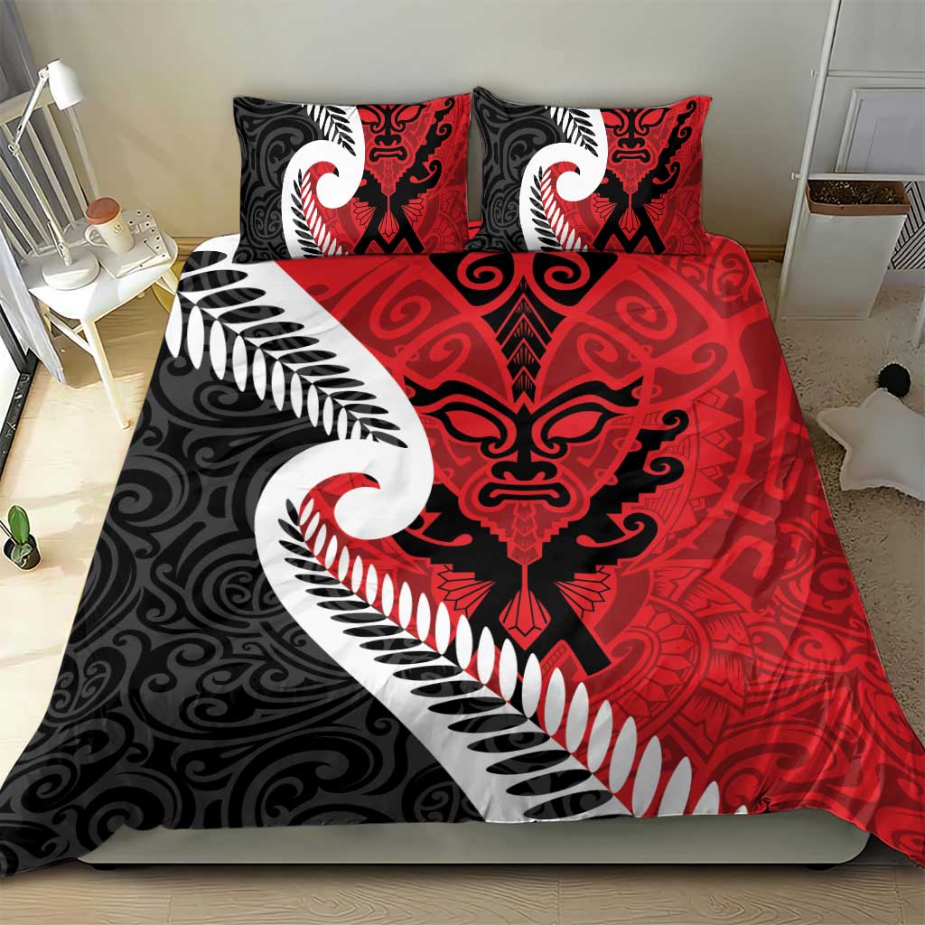 Silver Fern Koru Swirls with Maori Ta Moko Bedding Set - Vibe Hoodie Shop