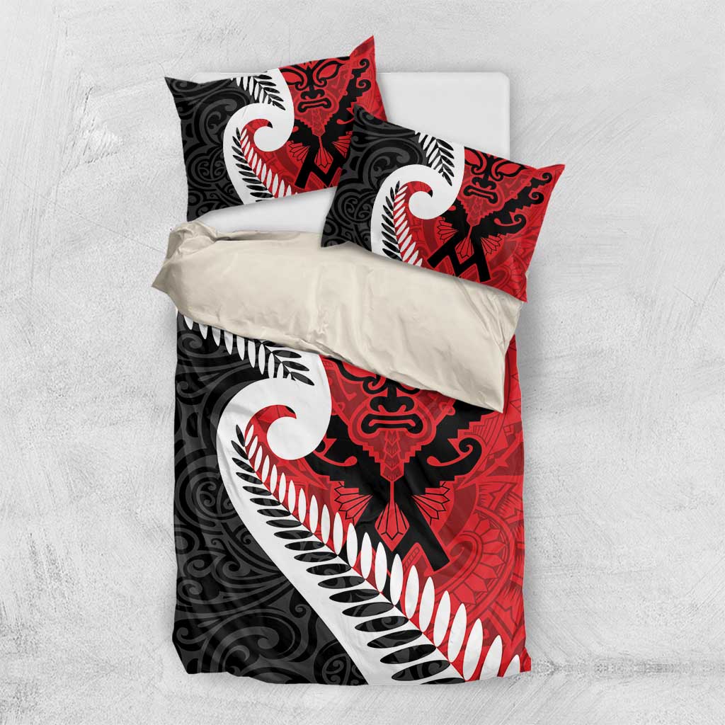 Silver Fern Koru Swirls with Maori Ta Moko Bedding Set - Vibe Hoodie Shop