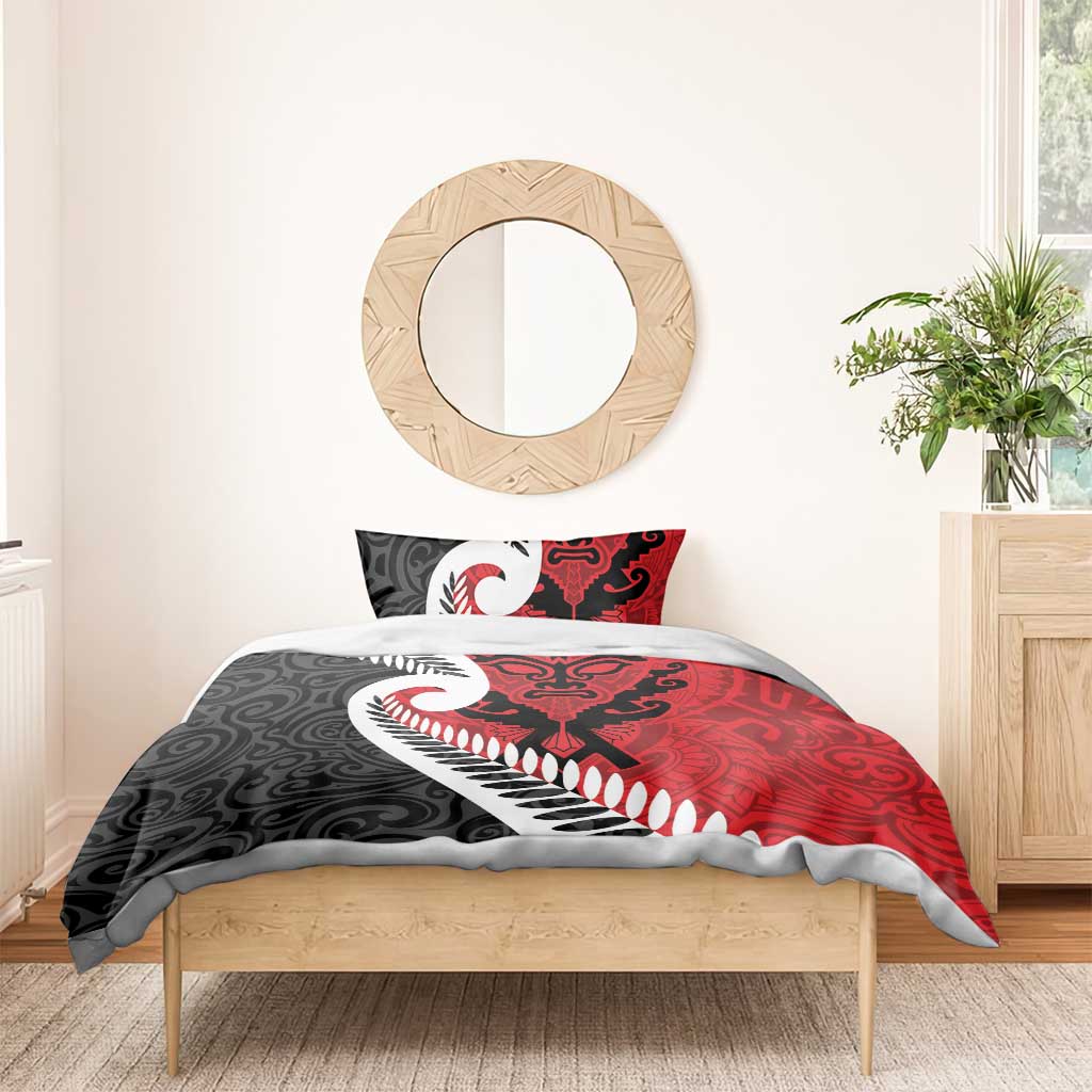 Silver Fern Koru Swirls with Maori Ta Moko Bedding Set - Vibe Hoodie Shop