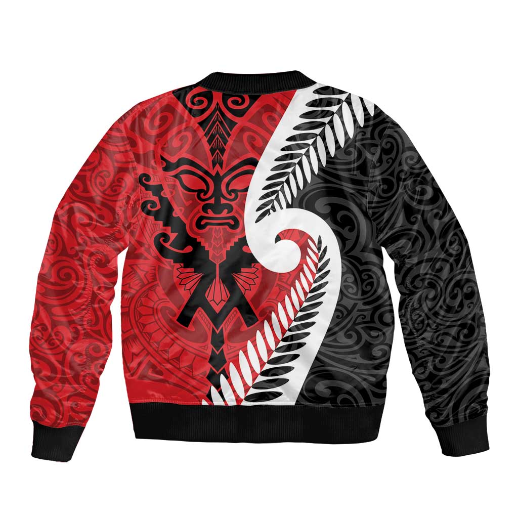 Silver Fern Koru Swirls with Maori Ta Moko Bomber Jacket - Vibe Hoodie Shop