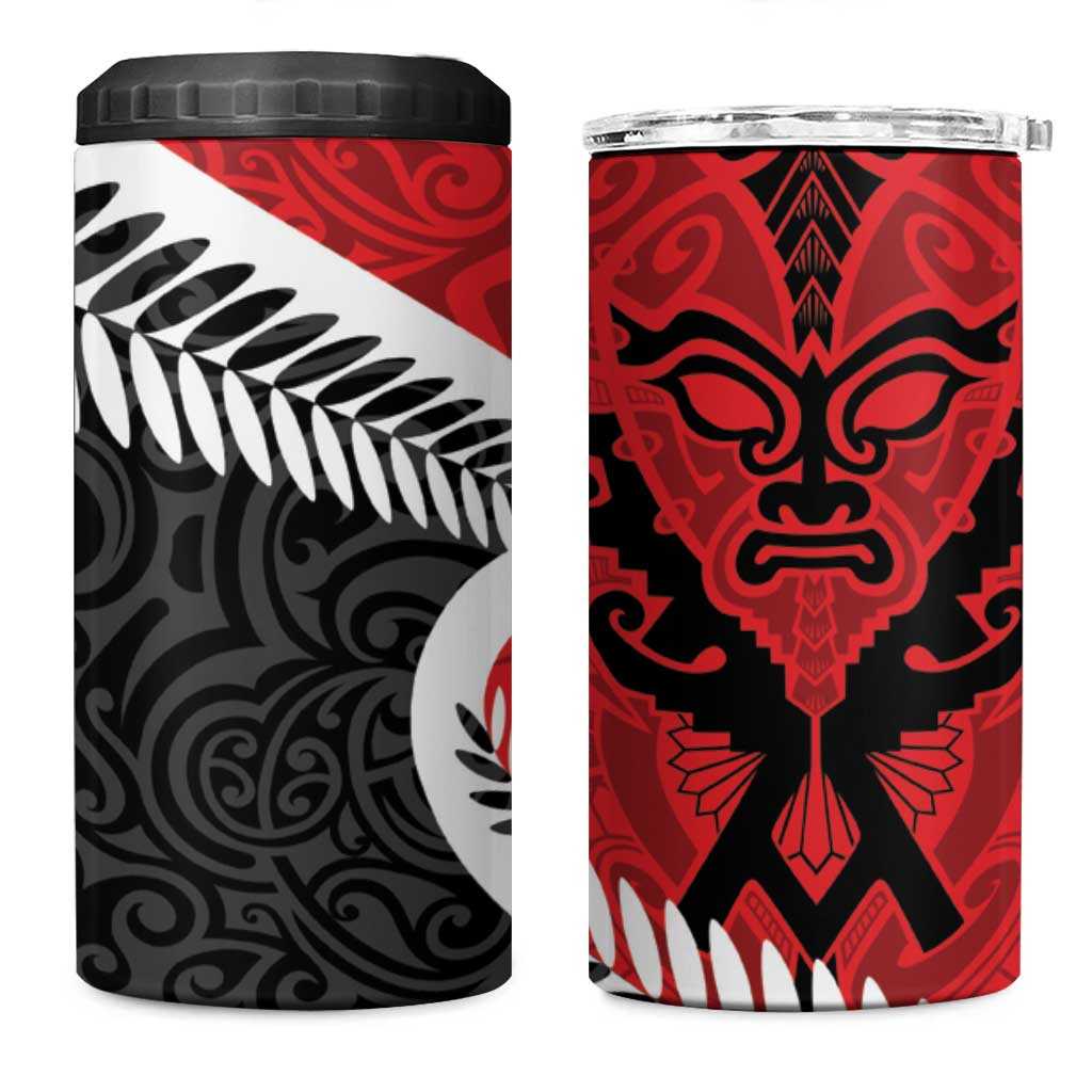 Silver Fern Koru Swirls with Maori Ta Moko 4 in 1 Can Cooler Tumbler