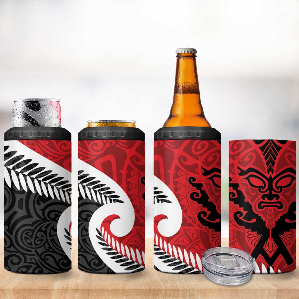 Silver Fern Koru Swirls with Maori Ta Moko 4 in 1 Can Cooler Tumbler