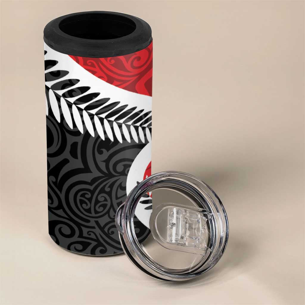 Silver Fern Koru Swirls with Maori Ta Moko 4 in 1 Can Cooler Tumbler