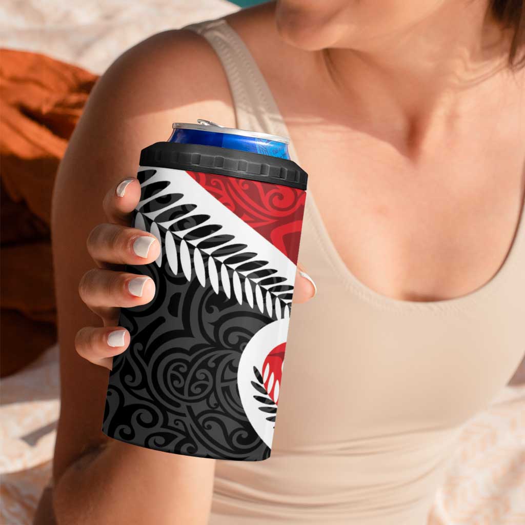 Silver Fern Koru Swirls with Maori Ta Moko 4 in 1 Can Cooler Tumbler