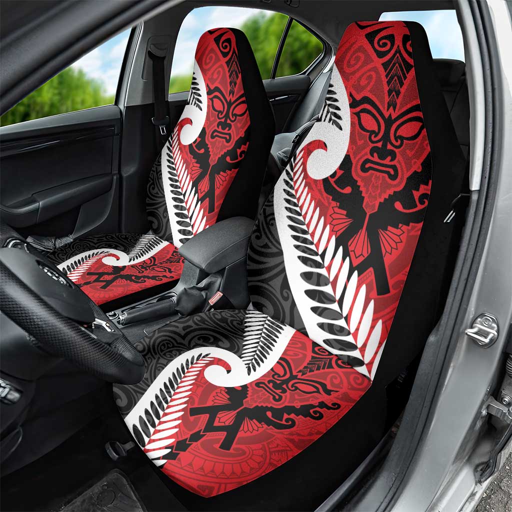 Silver Fern Koru Swirls with Maori Ta Moko Car Seat Cover - Vibe Hoodie Shop