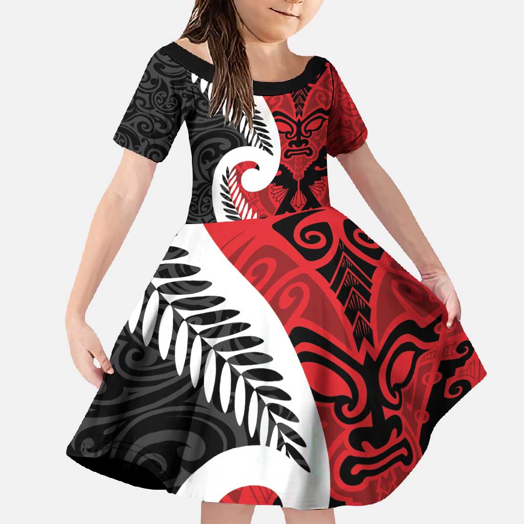 Silver Fern Koru Swirls with Maori Ta Moko Family Matching Mermaid Dress and Hawaiian Shirt