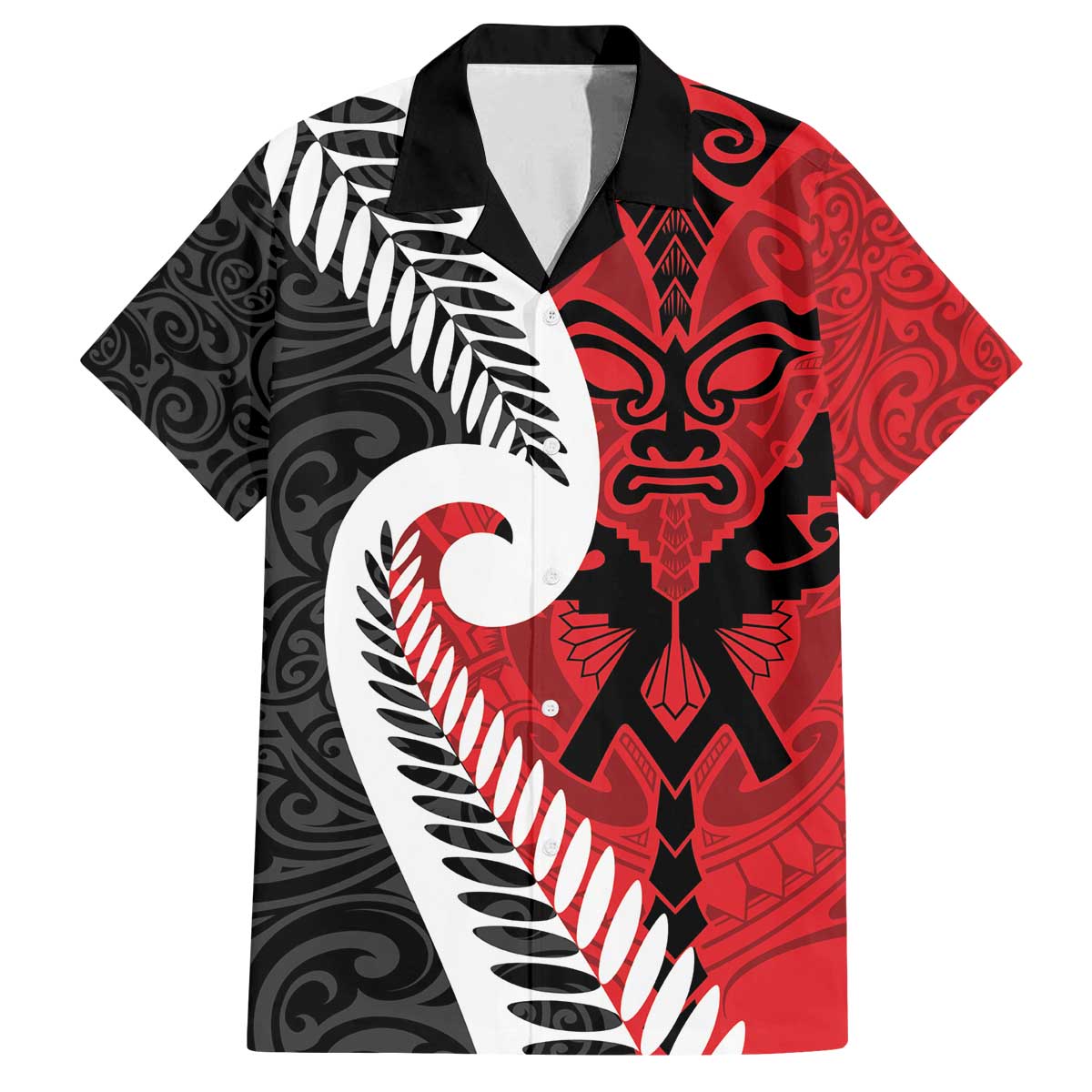 Silver Fern Koru Swirls with Maori Ta Moko Family Matching Off The Shoulder Long Sleeve Dress and Hawaiian Shirt