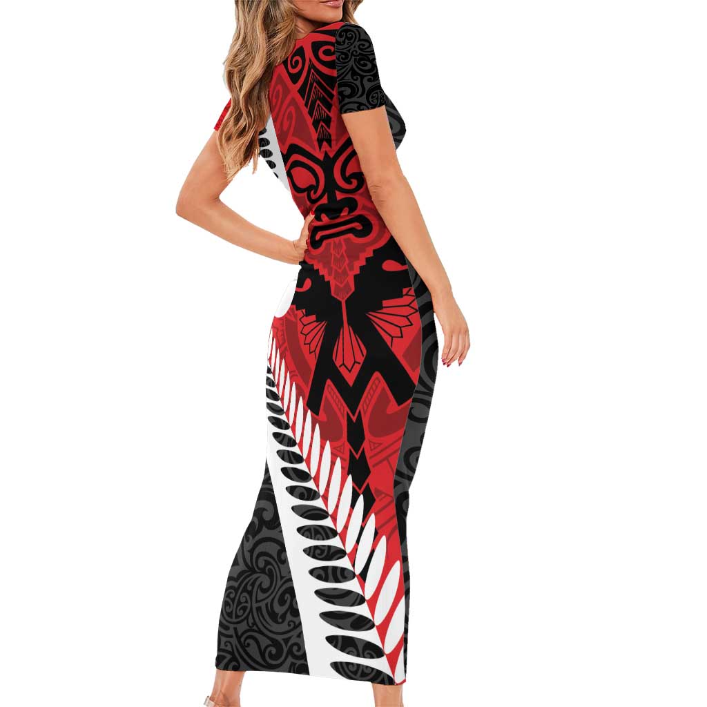 Silver Fern Koru Swirls with Maori Ta Moko Family Matching Short Sleeve Bodycon Dress and Hawaiian Shirt