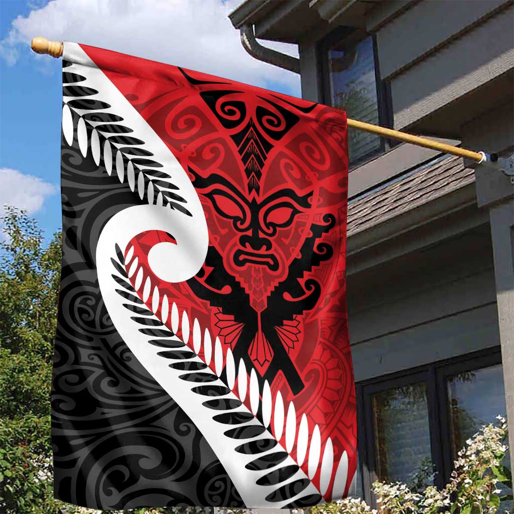 Silver Fern Koru Swirls with Maori Ta Moko Garden Flag - Vibe Hoodie Shop