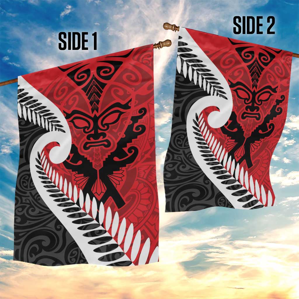 Silver Fern Koru Swirls with Maori Ta Moko Garden Flag - Vibe Hoodie Shop