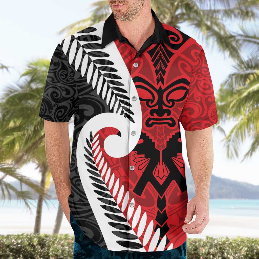 Silver Fern Koru Swirls with Maori Ta Moko Hawaiian Shirt - Vibe Hoodie Shop