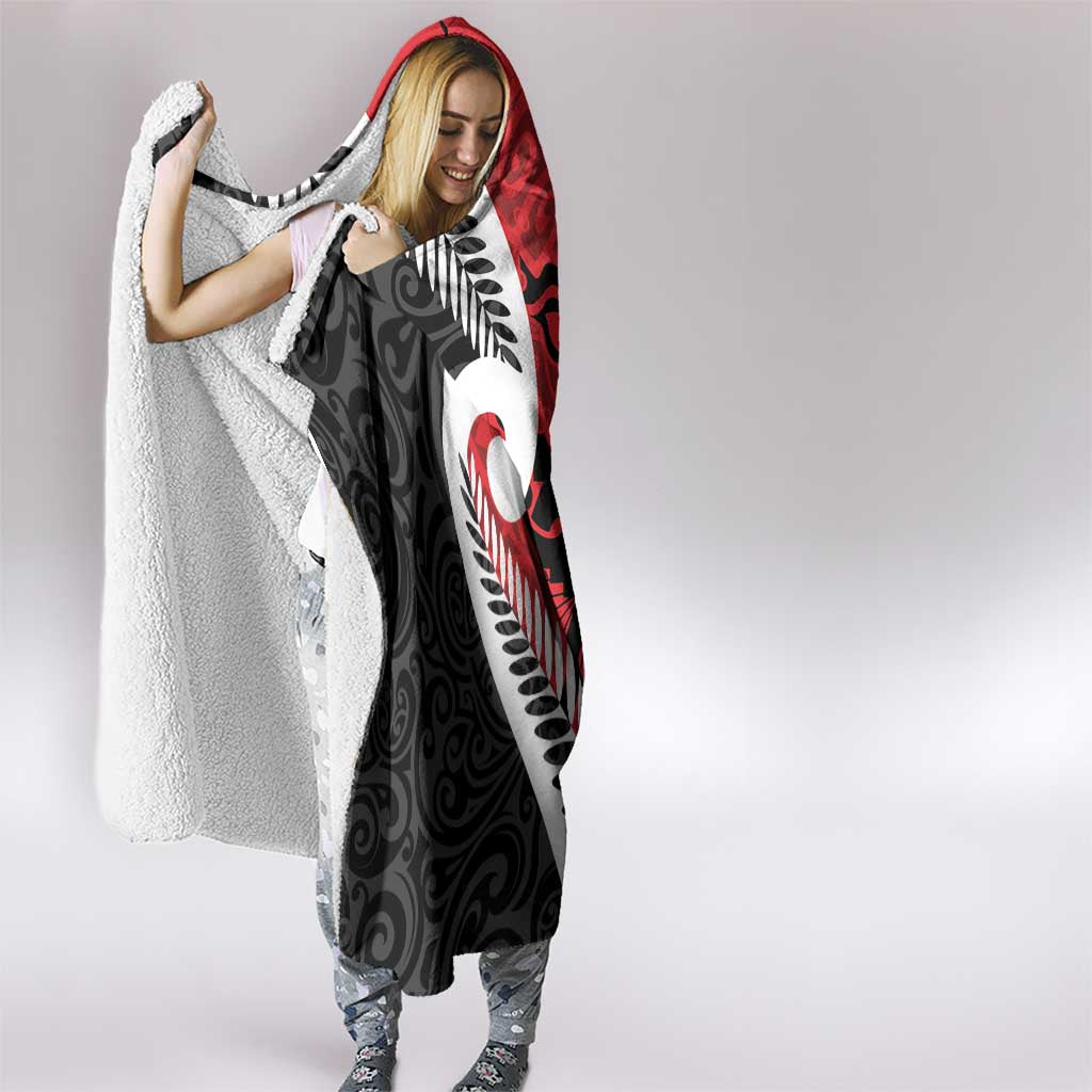 Silver Fern Koru Swirls with Maori Ta Moko Hooded Blanket