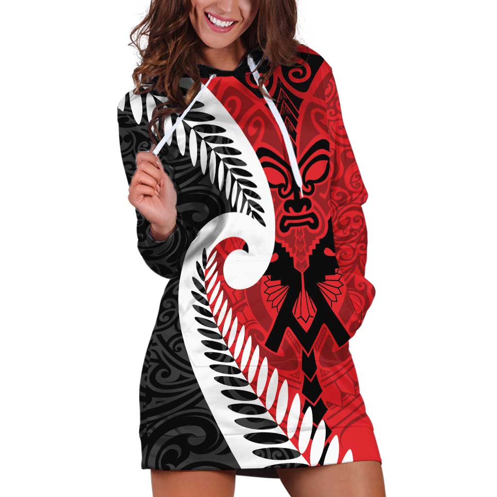 Silver Fern Koru Swirls with Maori Ta Moko Hoodie Dress - Vibe Hoodie Shop