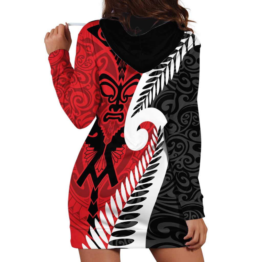 Silver Fern Koru Swirls with Maori Ta Moko Hoodie Dress - Vibe Hoodie Shop