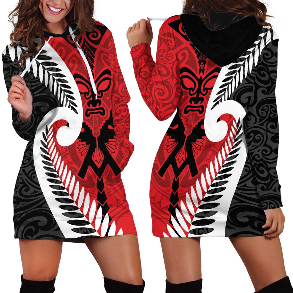 Silver Fern Koru Swirls with Maori Ta Moko Hoodie Dress - Vibe Hoodie Shop