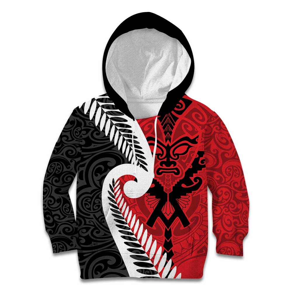 Silver Fern Koru Swirls with Maori Ta Moko Kid Hoodie - Vibe Hoodie Shop