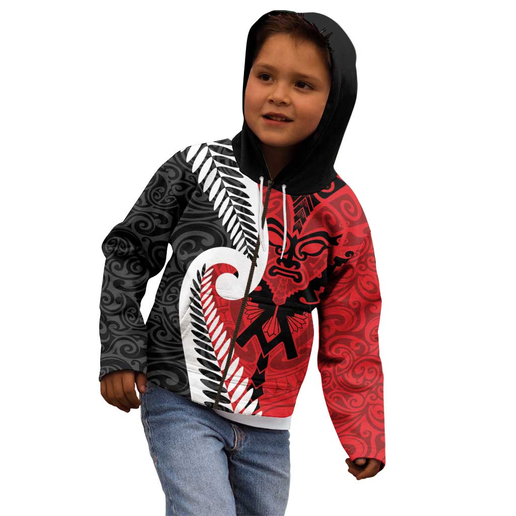 Silver Fern Koru Swirls with Maori Ta Moko Kid Hoodie - Vibe Hoodie Shop