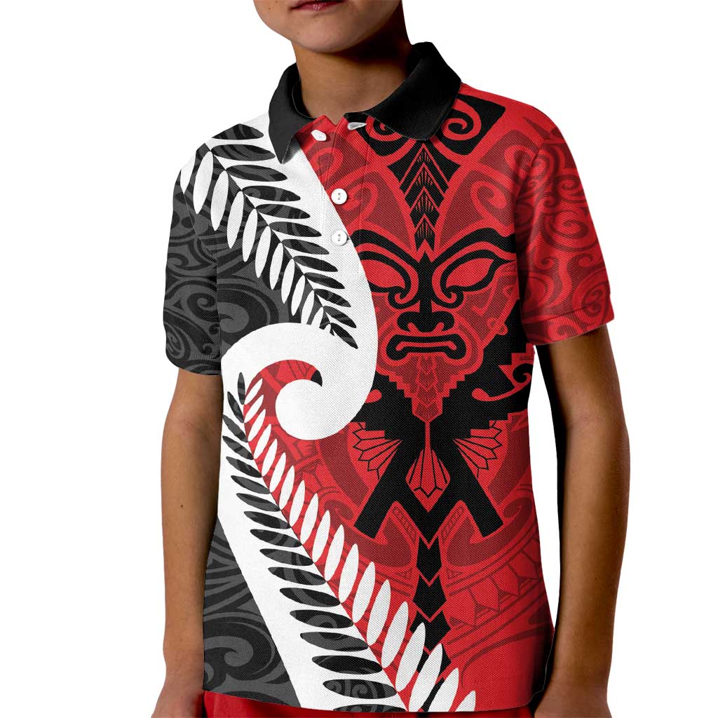 Silver Fern Koru Swirls with Maori Ta Moko Kid Polo Shirt - Vibe Hoodie Shop