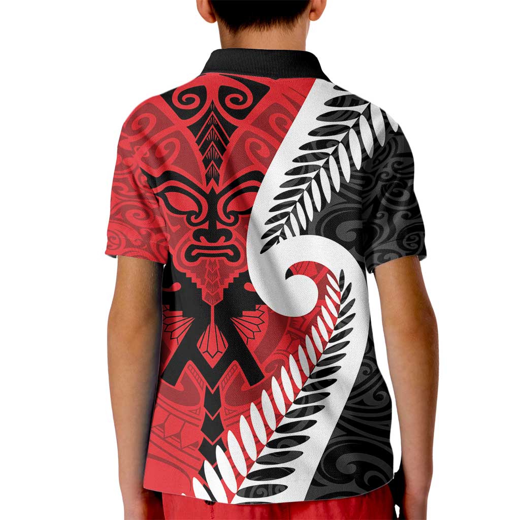 Silver Fern Koru Swirls with Maori Ta Moko Kid Polo Shirt - Vibe Hoodie Shop