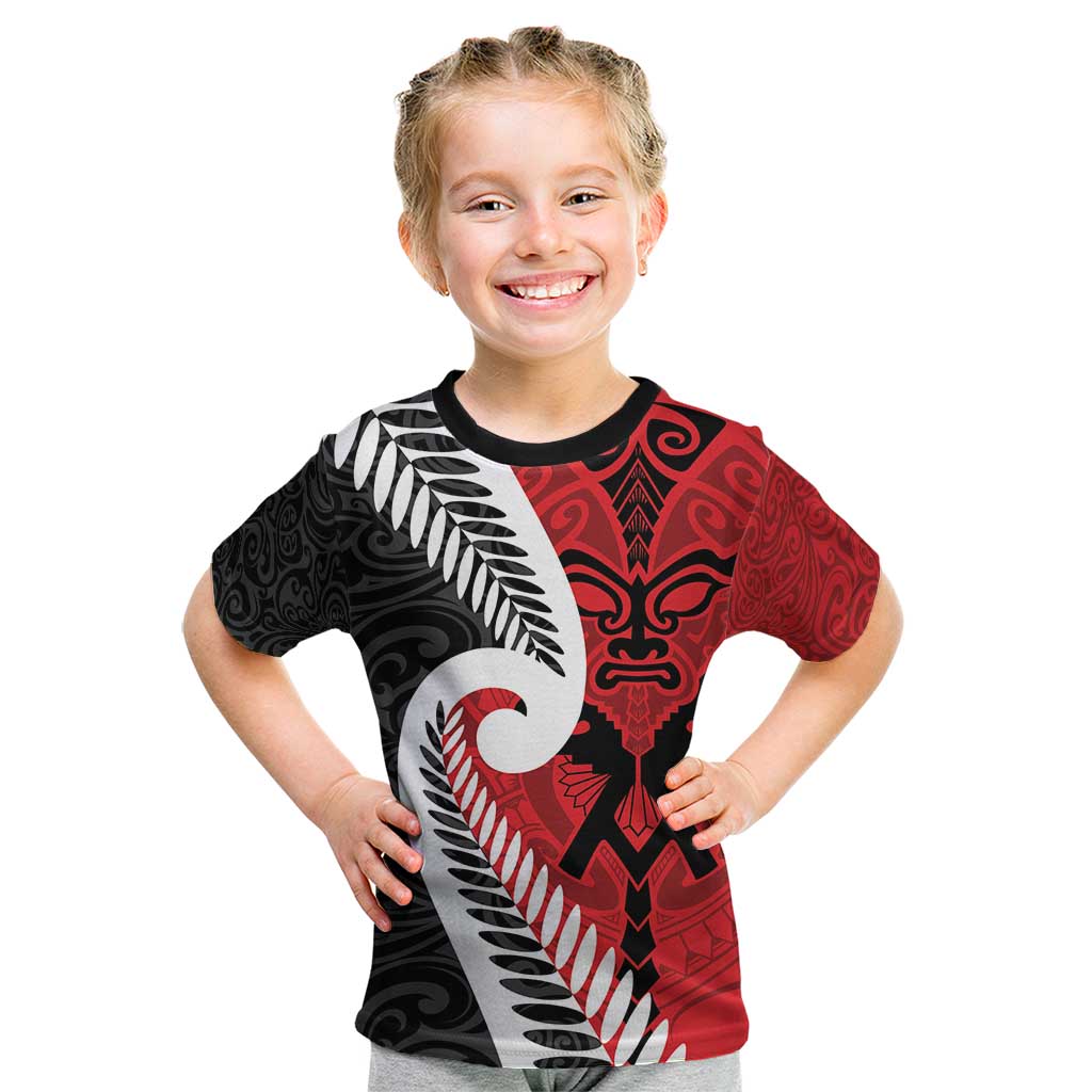 Silver Fern Koru Swirls with Maori Ta Moko Kid T Shirt - Vibe Hoodie Shop