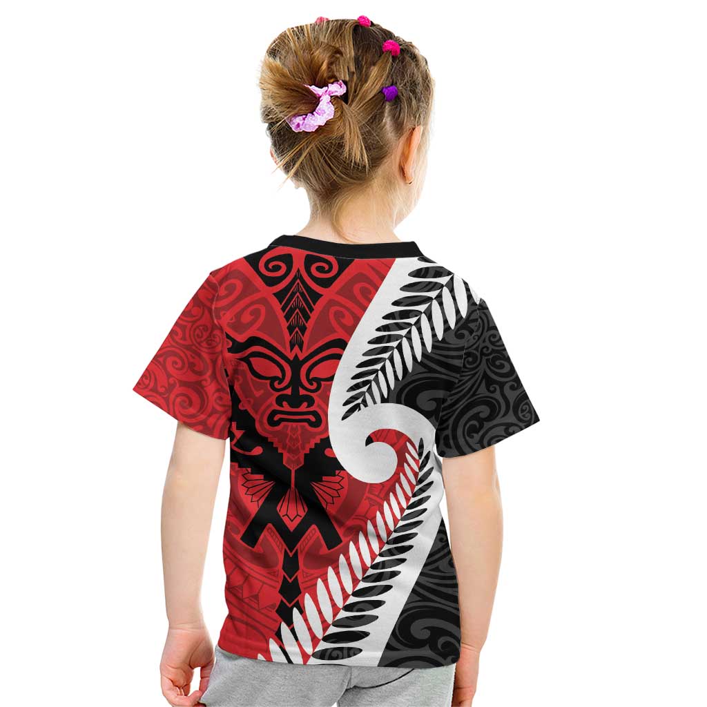 Silver Fern Koru Swirls with Maori Ta Moko Kid T Shirt - Vibe Hoodie Shop