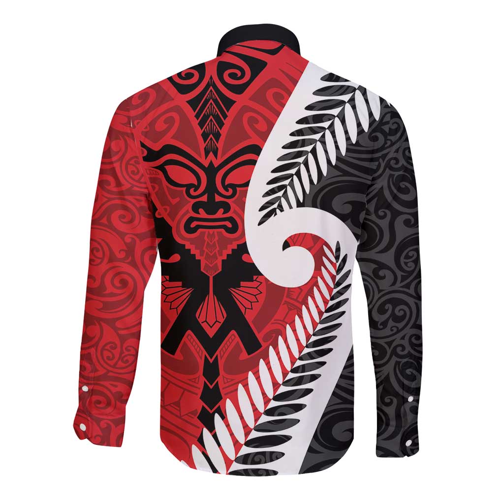 Silver Fern Koru Swirls with Maori Ta Moko Long Sleeve Button Shirt - Vibe Hoodie Shop