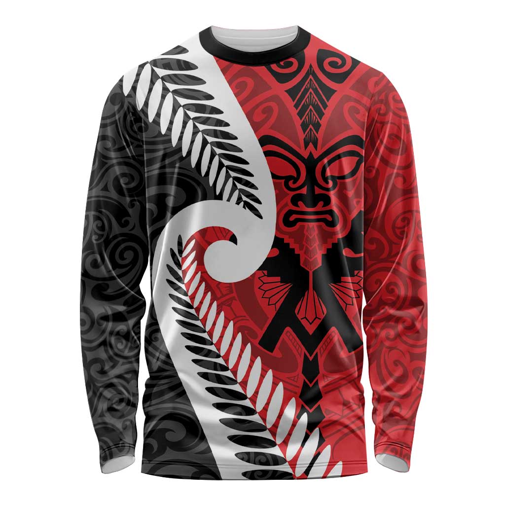 Silver Fern Koru Swirls with Maori Ta Moko Long Sleeve Shirt - Vibe Hoodie Shop