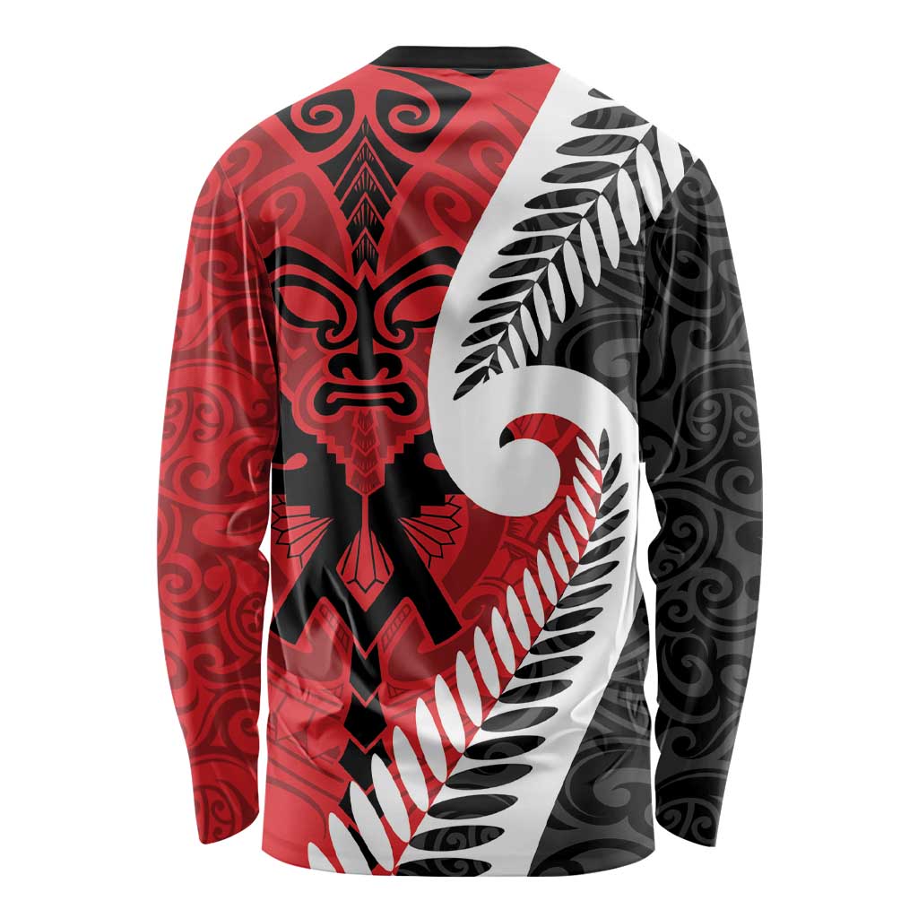 Silver Fern Koru Swirls with Maori Ta Moko Long Sleeve Shirt - Vibe Hoodie Shop