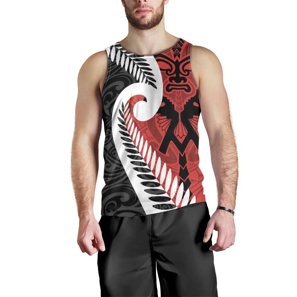 Silver Fern Koru Swirls with Maori Ta Moko Men Tank Top - Vibe Hoodie Shop