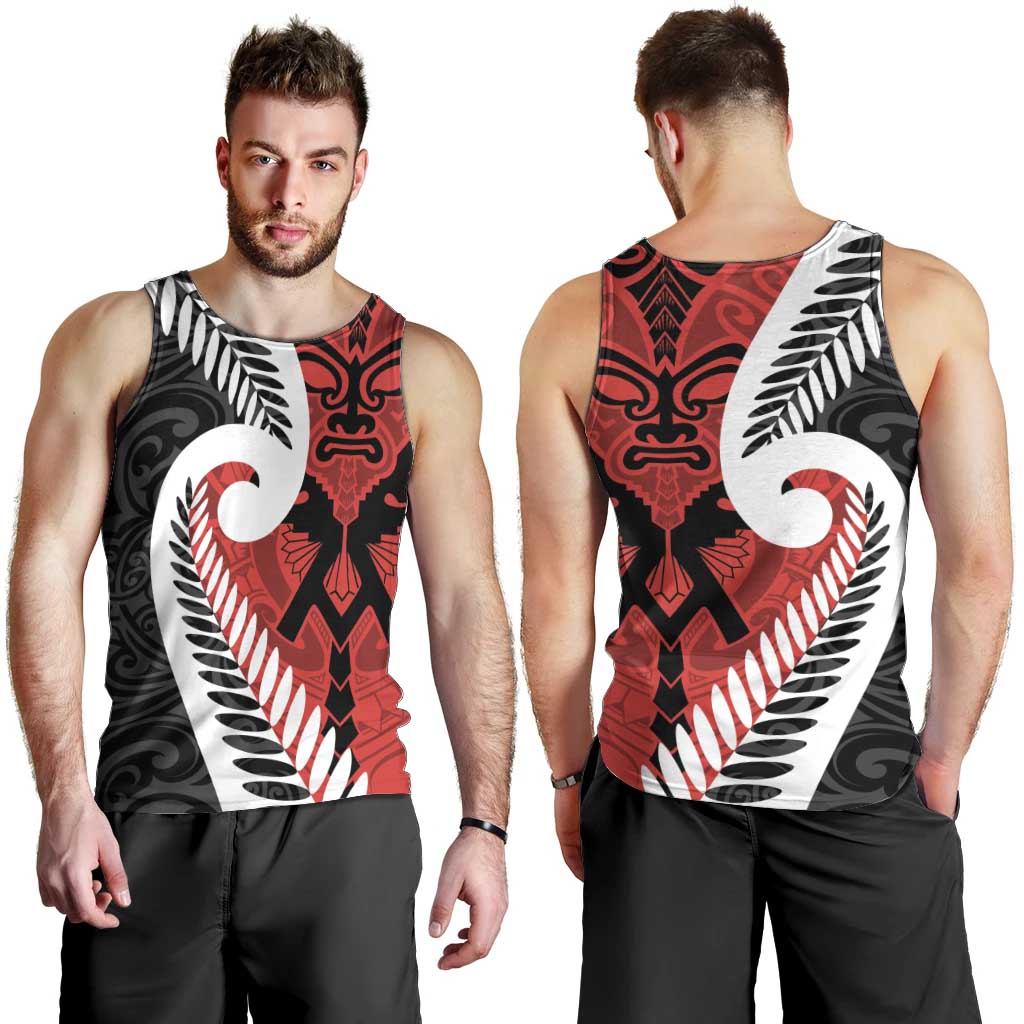 Silver Fern Koru Swirls with Maori Ta Moko Men Tank Top - Vibe Hoodie Shop