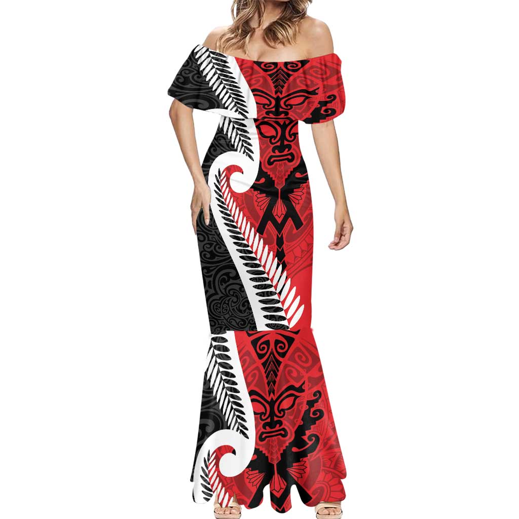 Silver Fern Koru Swirls with Maori Ta Moko Mermaid Dress