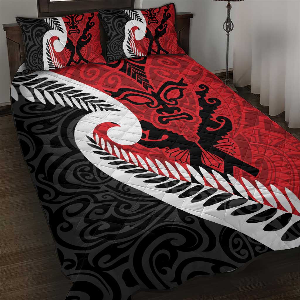 Silver Fern Koru Swirls with Maori Ta Moko Quilt Bed Set - Vibe Hoodie Shop