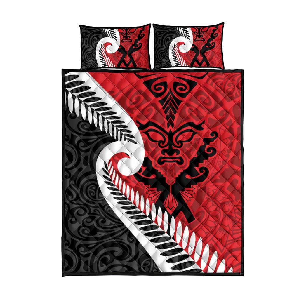 Silver Fern Koru Swirls with Maori Ta Moko Quilt Bed Set - Vibe Hoodie Shop