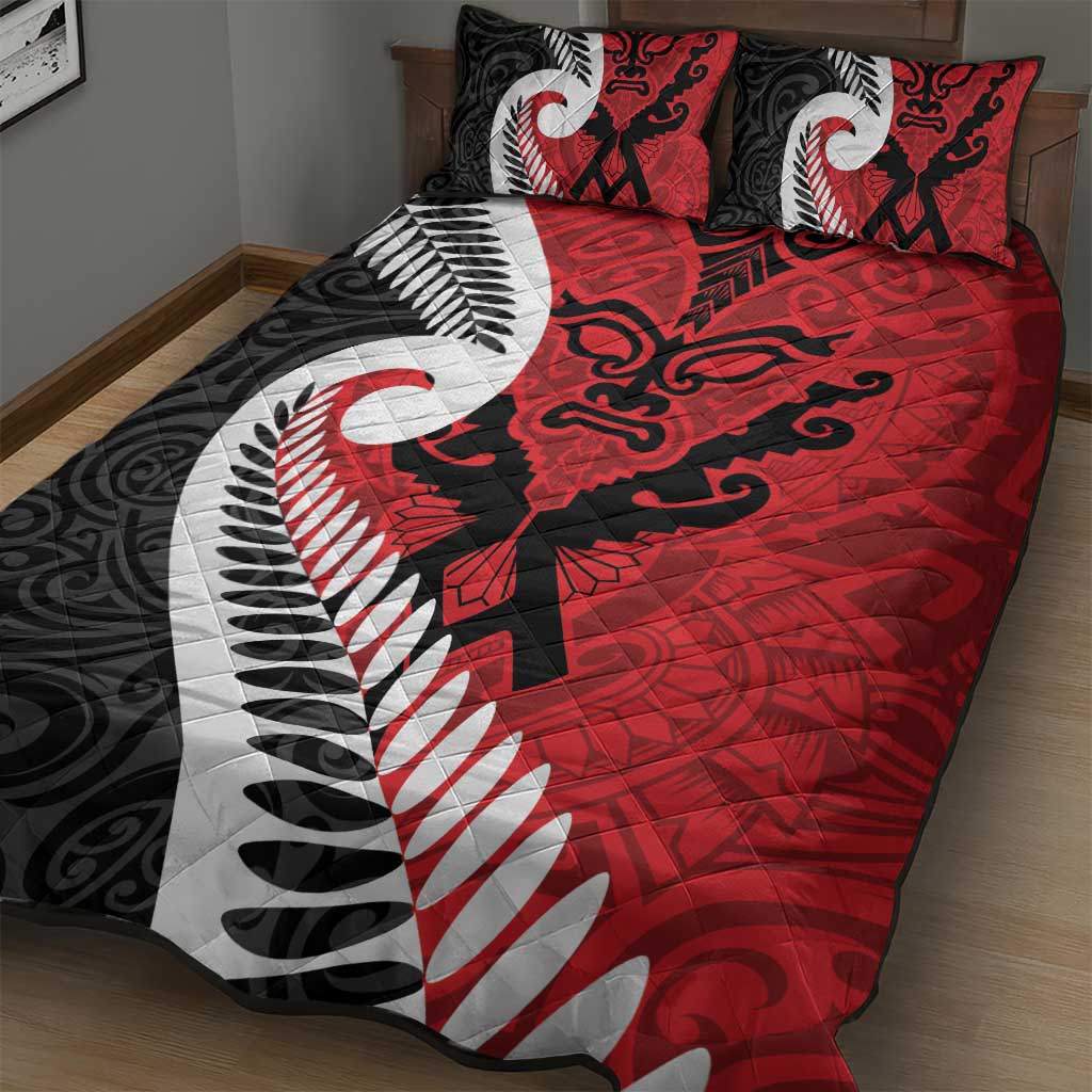 Silver Fern Koru Swirls with Maori Ta Moko Quilt Bed Set - Vibe Hoodie Shop