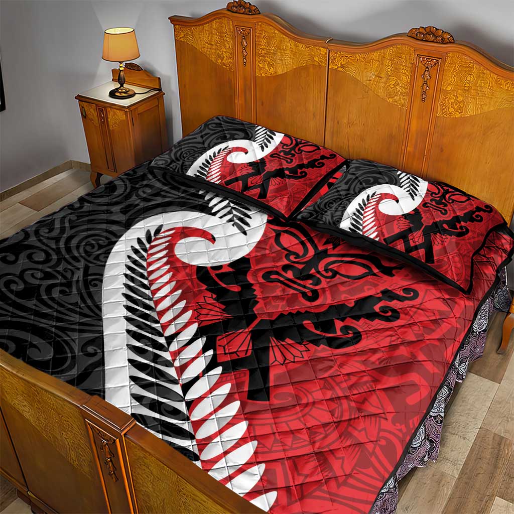 Silver Fern Koru Swirls with Maori Ta Moko Quilt Bed Set - Vibe Hoodie Shop