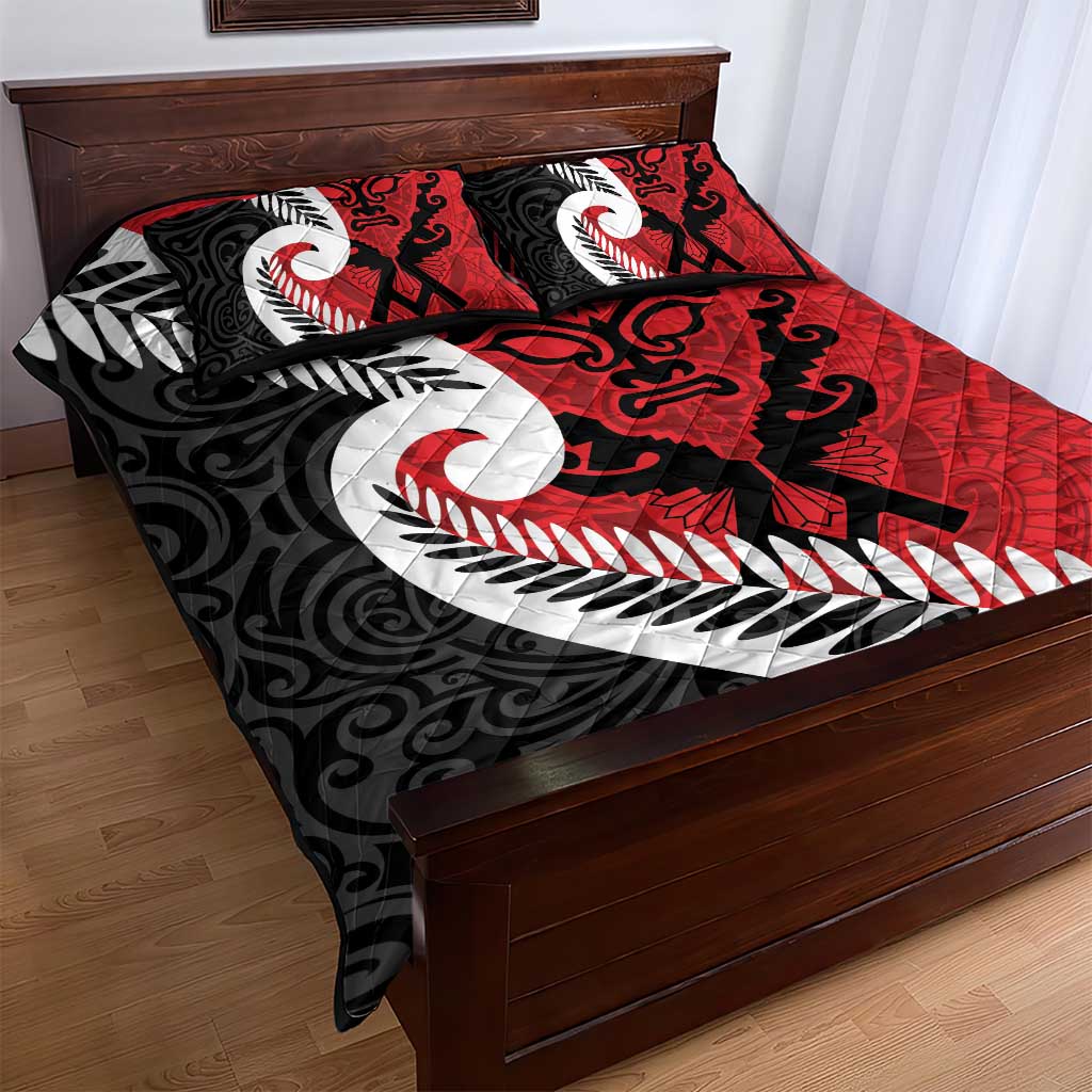 Silver Fern Koru Swirls with Maori Ta Moko Quilt Bed Set - Vibe Hoodie Shop