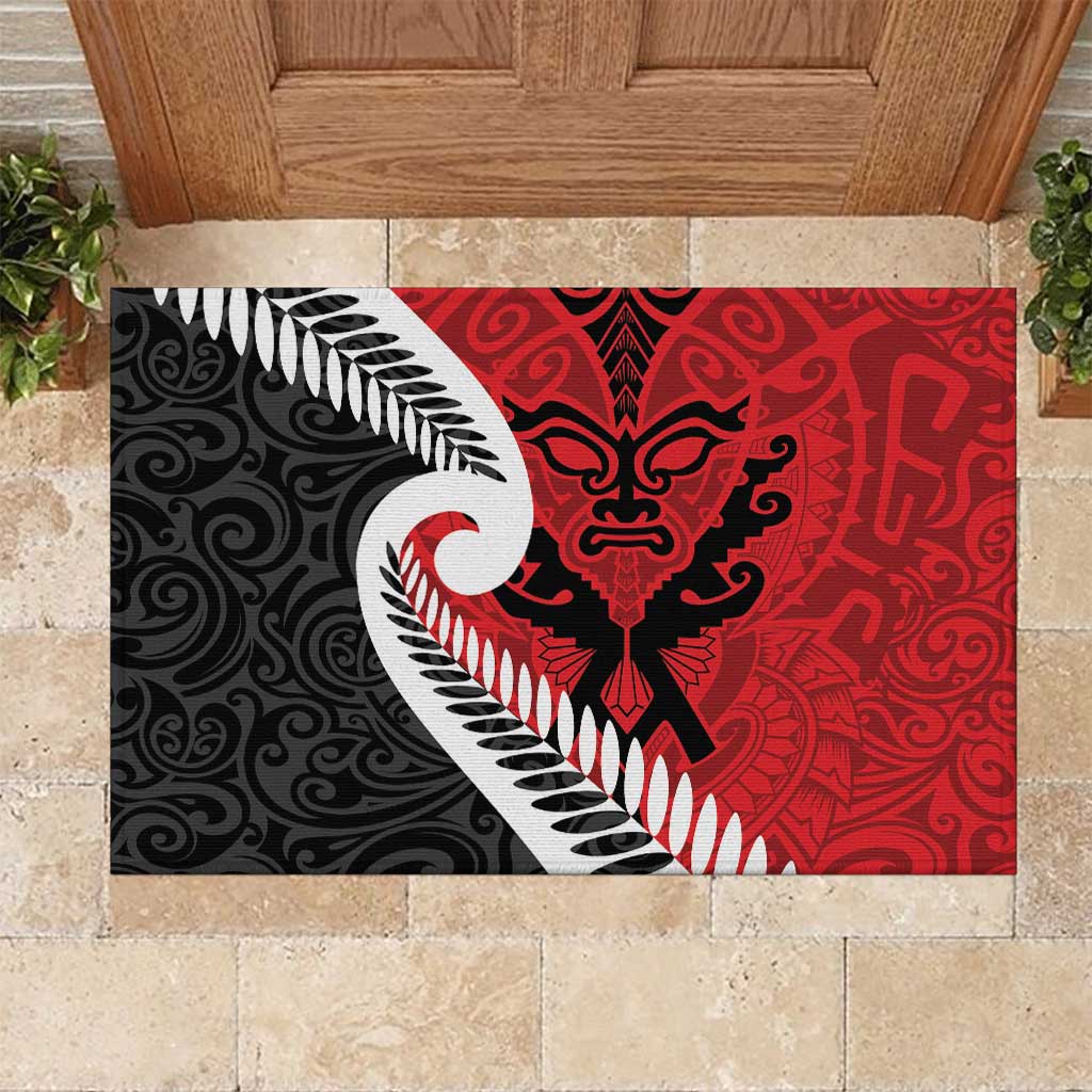 Silver Fern Koru Swirls with Maori Ta Moko Rubber Doormat