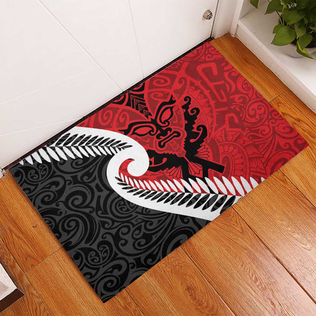 Silver Fern Koru Swirls with Maori Ta Moko Rubber Doormat