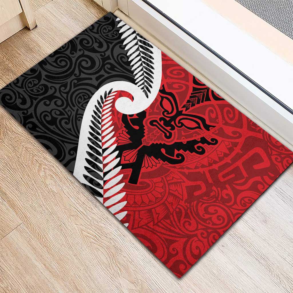 Silver Fern Koru Swirls with Maori Ta Moko Rubber Doormat