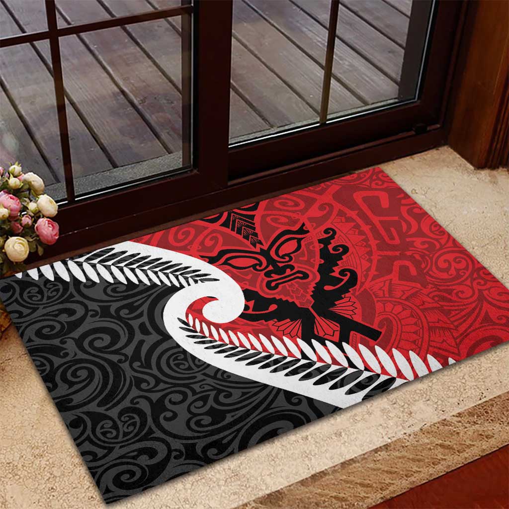 Silver Fern Koru Swirls with Maori Ta Moko Rubber Doormat