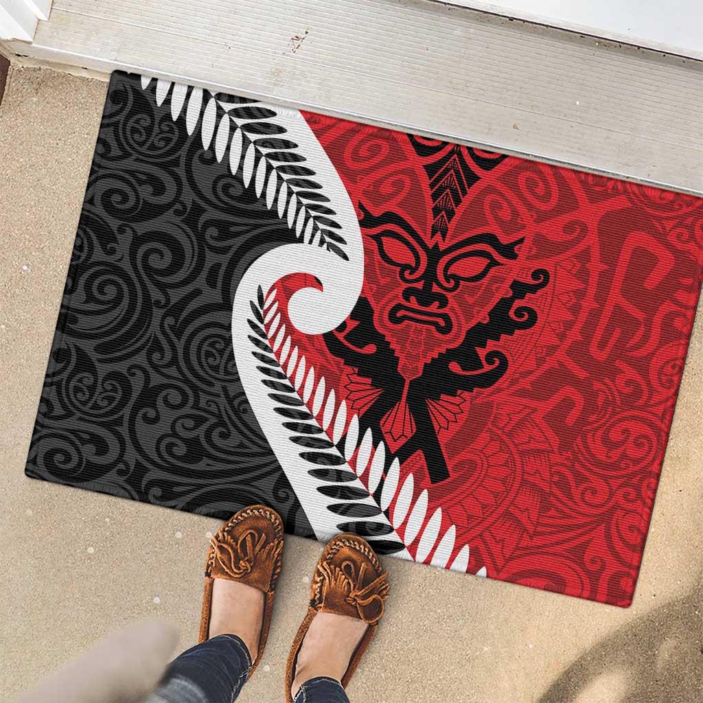 Silver Fern Koru Swirls with Maori Ta Moko Rubber Doormat