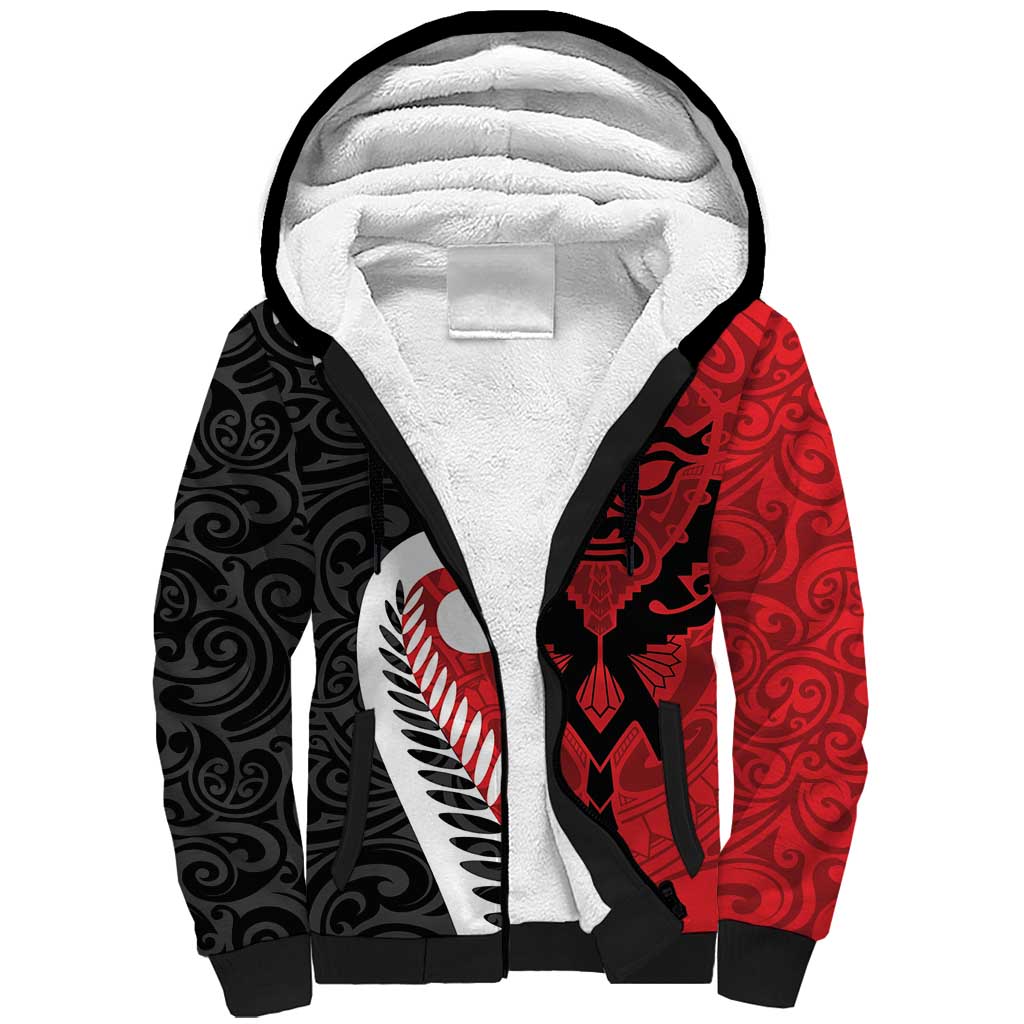 Silver Fern Koru Swirls with Maori Ta Moko Sherpa Hoodie - Vibe Hoodie Shop