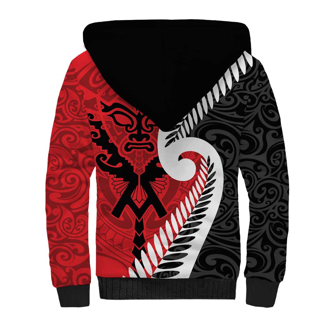 Silver Fern Koru Swirls with Maori Ta Moko Sherpa Hoodie - Vibe Hoodie Shop