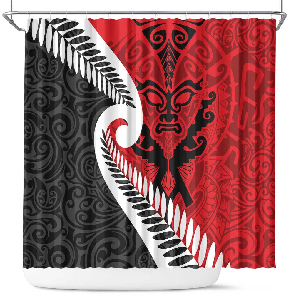 Silver Fern Koru Swirls with Maori Ta Moko Shower Curtain