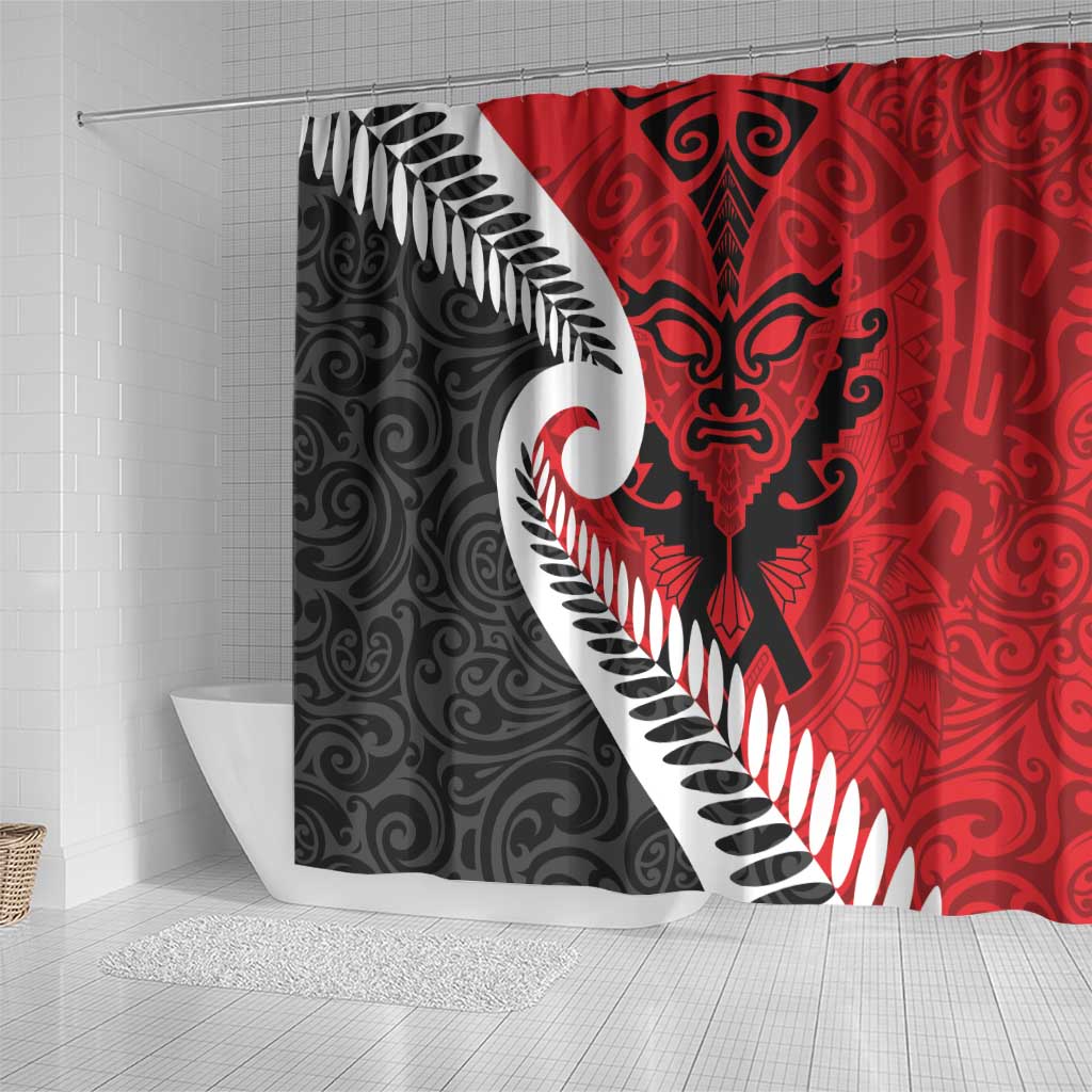 Silver Fern Koru Swirls with Maori Ta Moko Shower Curtain