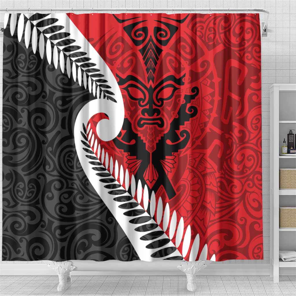 Silver Fern Koru Swirls with Maori Ta Moko Shower Curtain