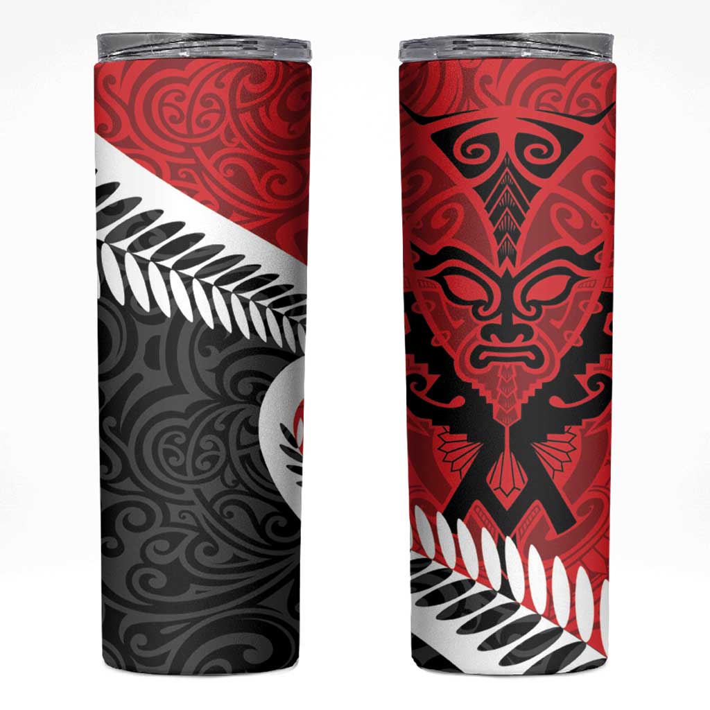 Silver Fern Koru Swirls with Maori Ta Moko Skinny Tumbler