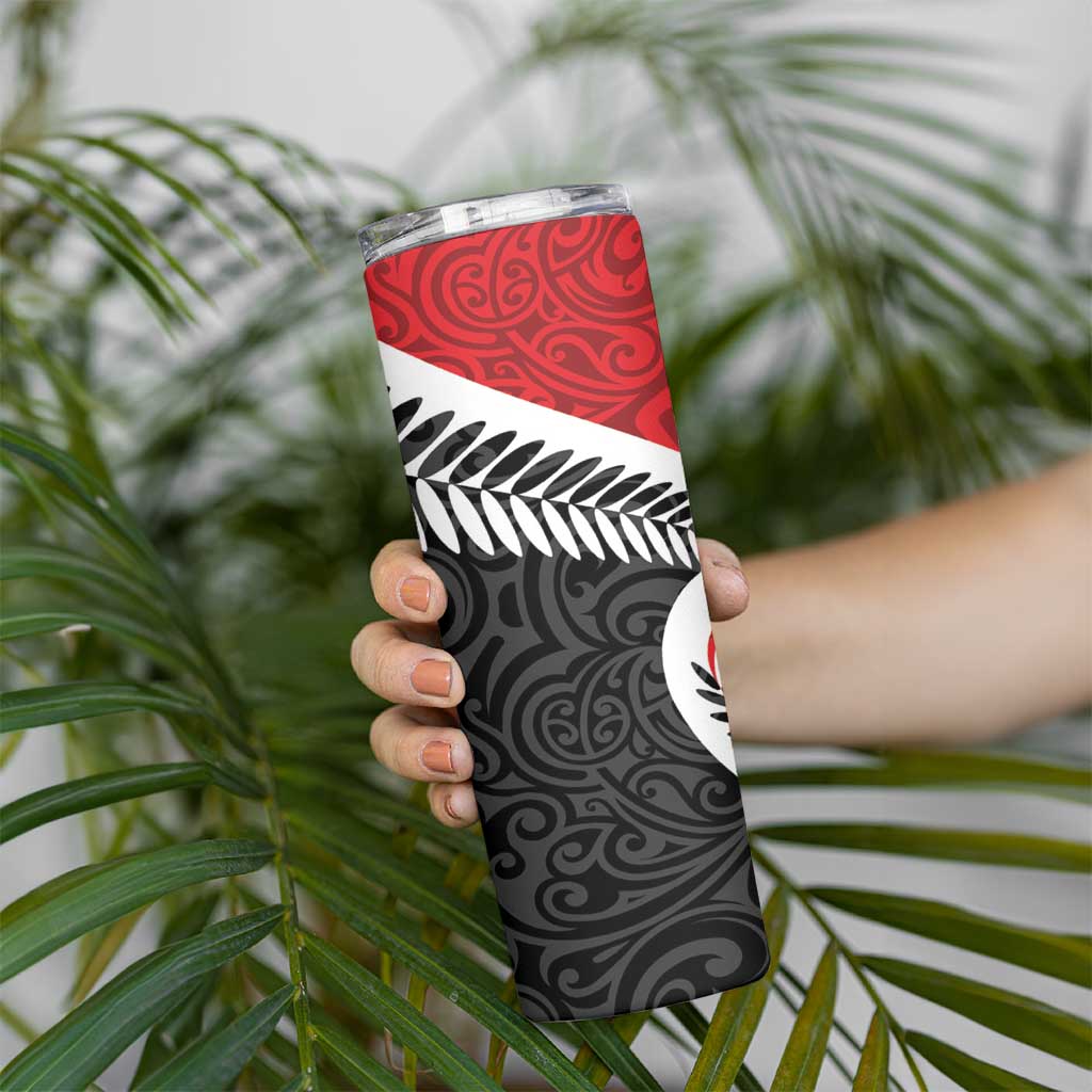 Silver Fern Koru Swirls with Maori Ta Moko Skinny Tumbler