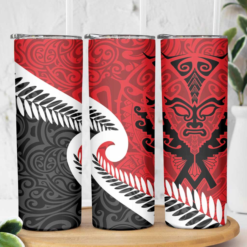 Silver Fern Koru Swirls with Maori Ta Moko Skinny Tumbler