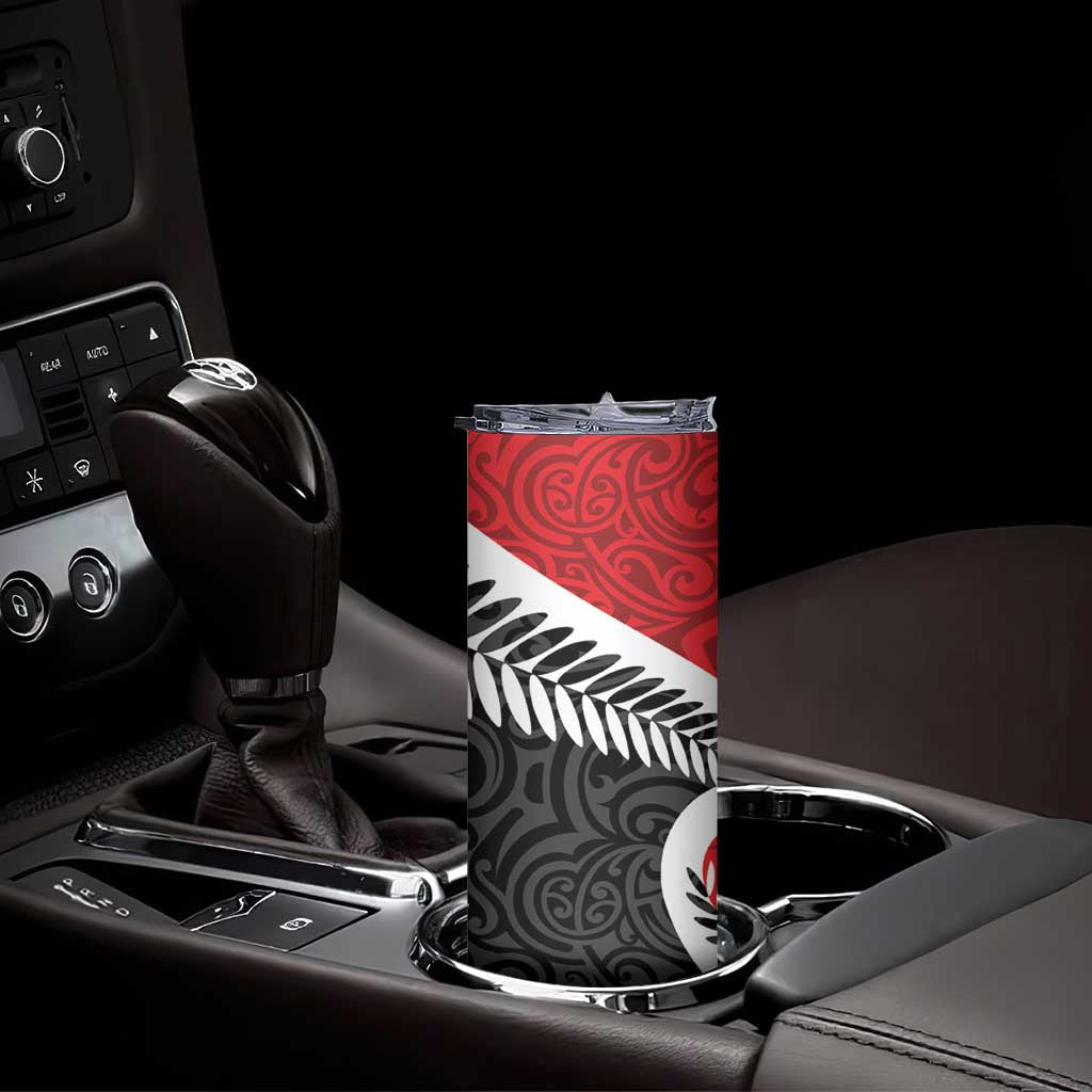 Silver Fern Koru Swirls with Maori Ta Moko Skinny Tumbler